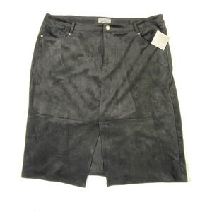 Falls Creek Faux Suede Midi Skirt Womens 22 Black Front Slit Pockets Elegant NWT